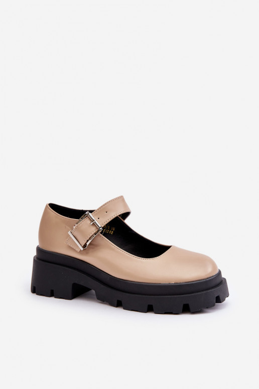 Beige Women's Loafers With Buckle Plikuria Beige Women's Loafers With Buckle Plikuria