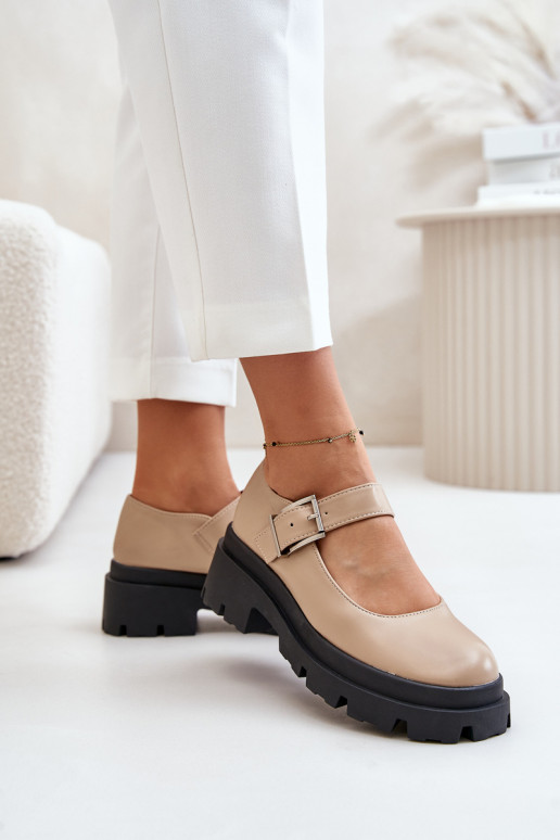 Beige Women's Loafers With Buckle Plikuria Beige Women's Loafers With Buckle Plikuria