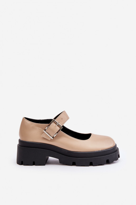Beige Women's Loafers With Buckle Plikuria Beige Women's Loafers With Buckle Plikuria
