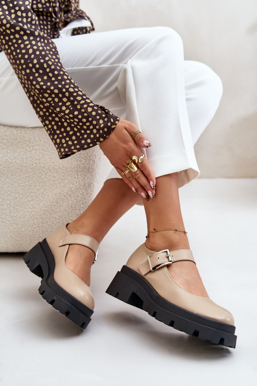Beige Women's Loafers With Buckle Plikuria Beige Women's Loafers With Buckle Plikuria