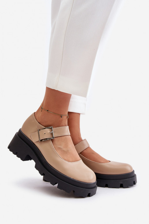 Beige Women's Loafers With Buckle Plikuria Beige Women's Loafers With Buckle Plikuria