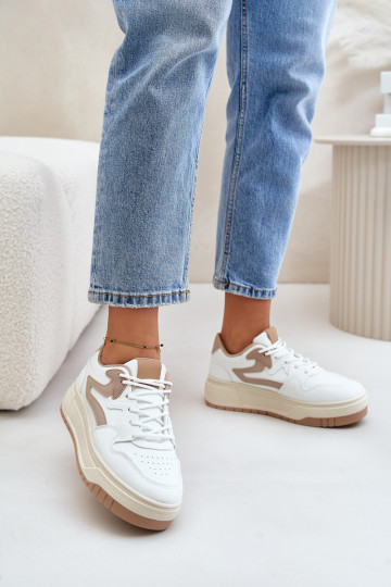 Women's Sneakers model shoes made of eco leather with a platform White-sand color Henizore