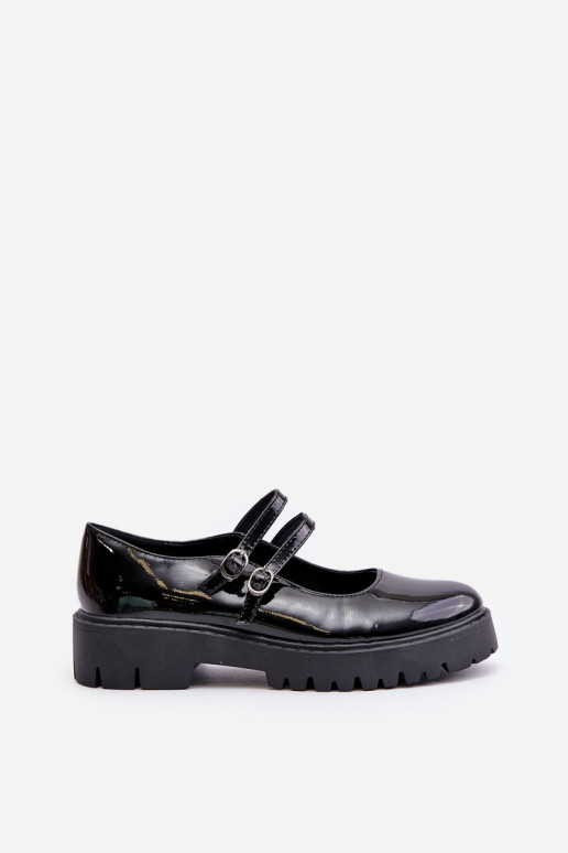 Lacquered Women's Loafers With Straps Black Rialuna
