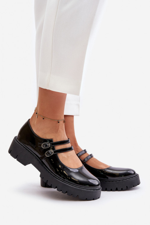 Lacquered Women's Loafers With Straps Black Rialuna
