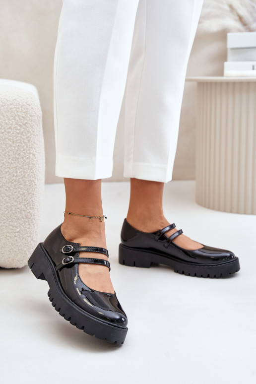 Lacquered Women's Loafers With Straps Black Rialuna
