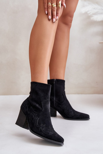 Cowboy Ankle Boots With Heel Eco Suede Black Arabelline 2