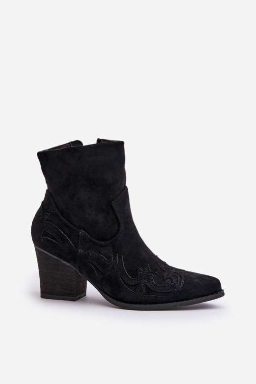Cowboy Ankle Boots With Heel Eco Suede Black Arabelline