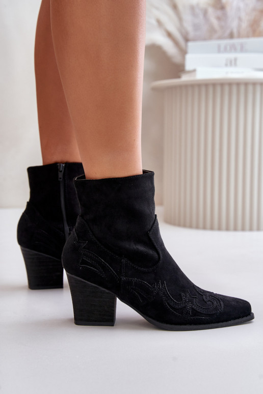 Cowboy Ankle Boots With Heel Eco Suede Black Arabelline