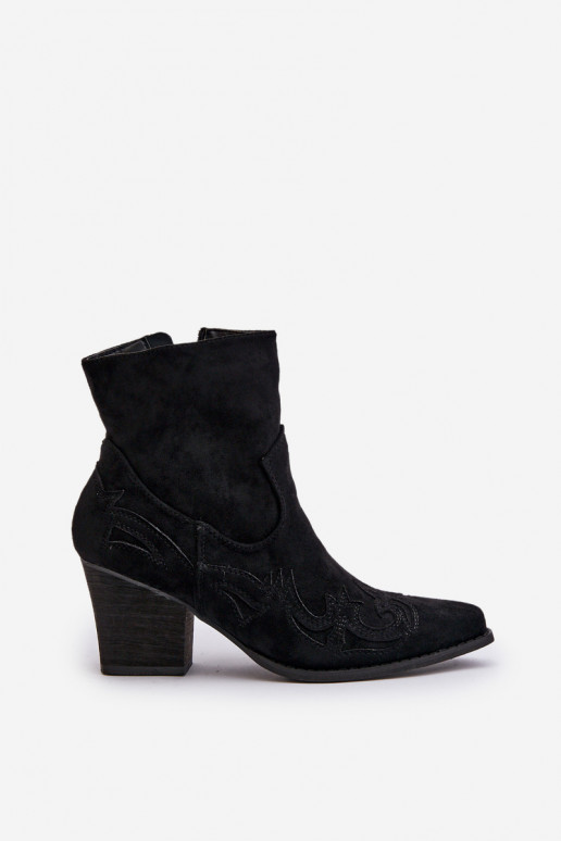 Cowboy Ankle Boots With Heel Eco Suede Black Arabelline