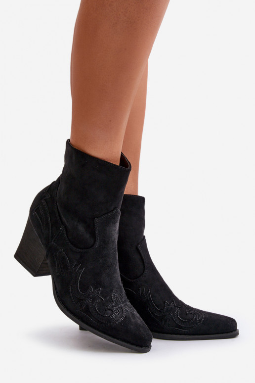 Cowboy Ankle Boots With Heel Eco Suede Black Arabelline