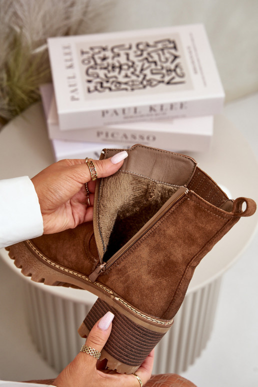 Women's Heeled Boots Made Of Eco Suede Insulated Brown Nevitas Women's Heeled Boots Made Of Eco Suede Insulated Brown Nevitas