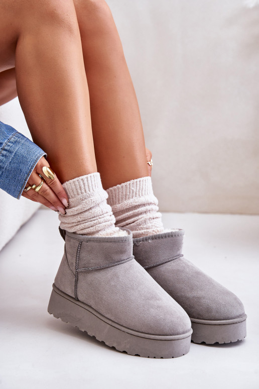 Women's Snow Boots On Platform Insulated With Fur Gray Xamella Women's Snow Boots On Platform Insulated With Fur Gray Xamella