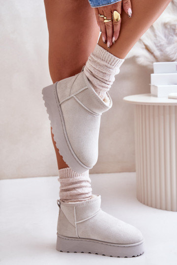 snow boots Women's with platform to warm with fur inside gray color Xamella