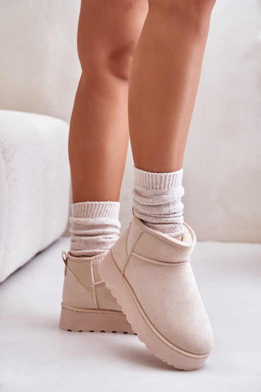 Women's Snow Boots On Platform Insulated With Fur Light Beige Xamella Women's Snow Boots On Platform Insulated With Fur Light Beige Xamella