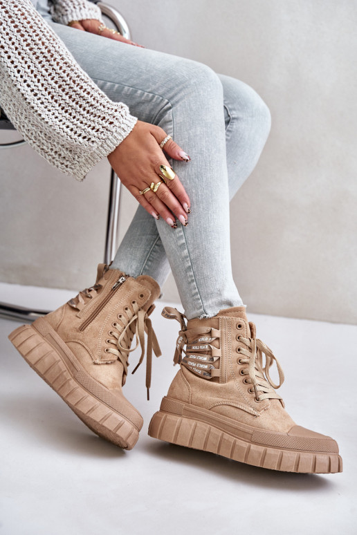 Women's Platform Boots With Decorative Lacing Brown Edidda