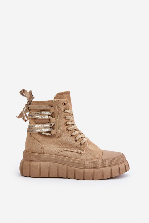 Women's Platform Boots With Decorative Lacing Brown Edidda