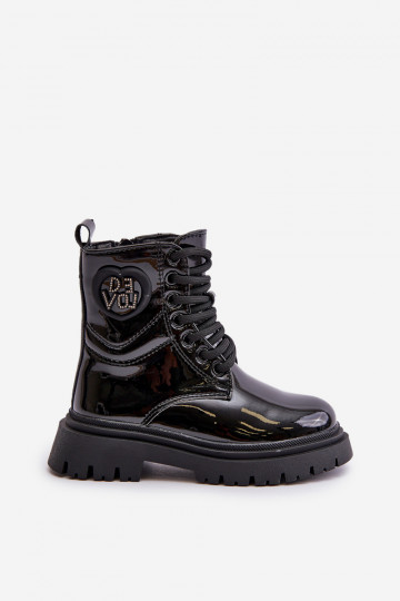 Lacquered Girls Boots Insulated With Fur With Zipper Black Evaliraea 2