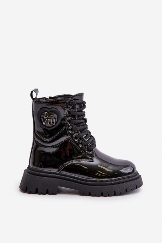 Lacquered Girls Boots Insulated With Fur With Zipper Black Evaliraea