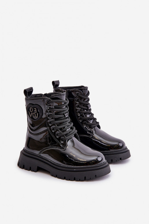 Lacquered Girls Boots Insulated With Fur With Zipper Black Evaliraea