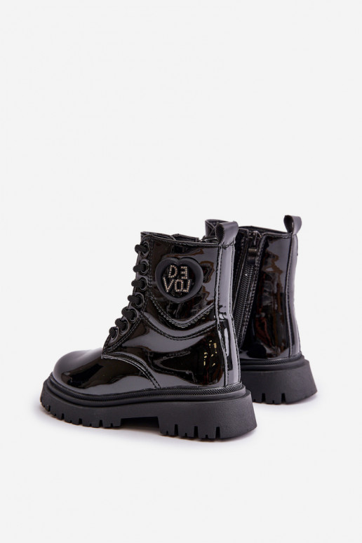 Lacquered Girls Boots Insulated With Fur With Zipper Black Evaliraea