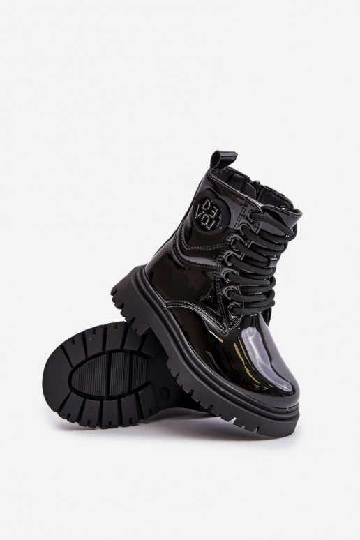 Lacquered Girls Boots Insulated With Fur With Zipper Black Evaliraea
