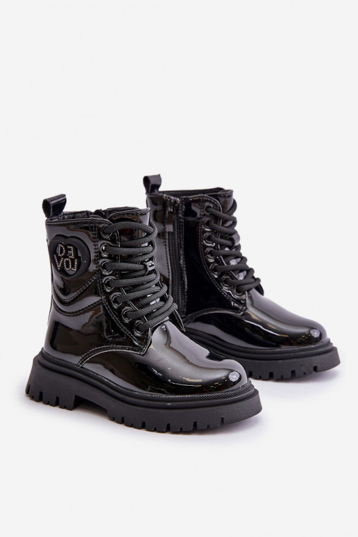 Lacquered Girls Boots Insulated With Fur With Zipper Black Evaliraea