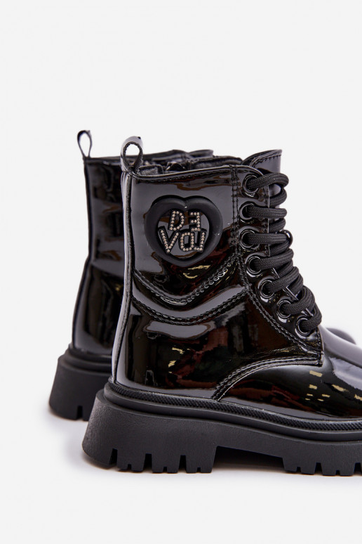 Lacquered Girls Boots Insulated With Fur With Zipper Black Evaliraea