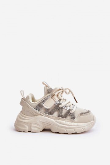 Sneakersy Dziecięce Z Cyrkoniami Beżowe Rianalla 2