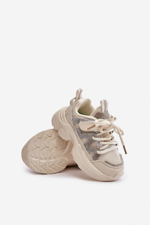 Children's Sneakers With Rhinestones Beige Rianalla