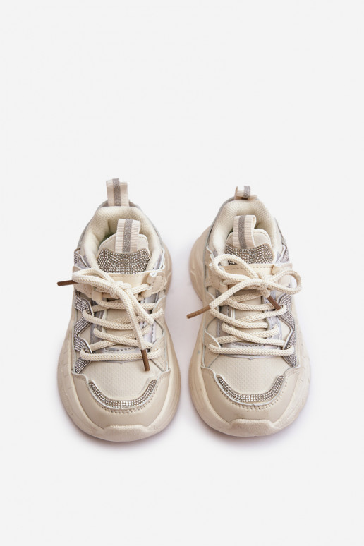 Sneakersy Dziecięce Z Cyrkoniami Beżowe Rianalla