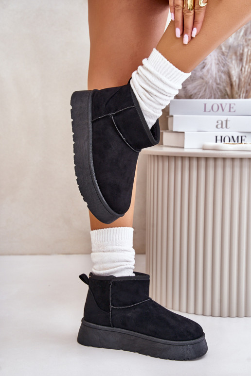 Low Women Snow Boots On Platform Insulated With Fur Black Saldren