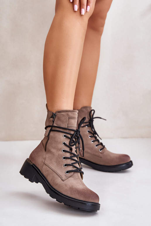 High Worker Boots With Zippers Dark Beige Maisa High Worker Boots With Zippers Dark Beige Maisa