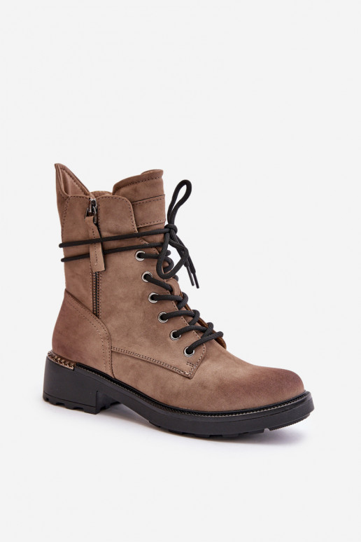 High Worker Boots With Zippers Dark Beige Maisa High Worker Boots With Zippers Dark Beige Maisa