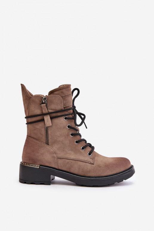 High Worker Boots With Zippers Dark Beige Maisa High Worker Boots With Zippers Dark Beige Maisa