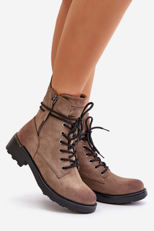 High Worker Boots With Zippers Dark Beige Maisa High Worker Boots With Zippers Dark Beige Maisa