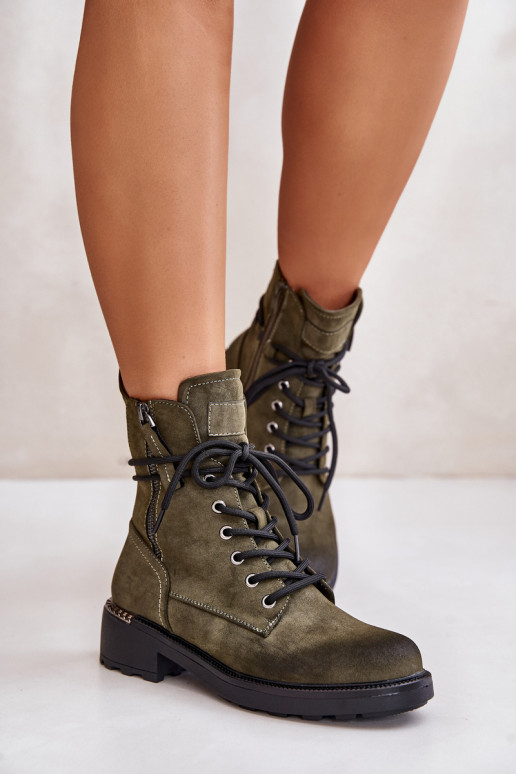 High Worker Boots With Zippers Dark Beige Maisa High Worker Boots With Zippers Dark Beige Maisa