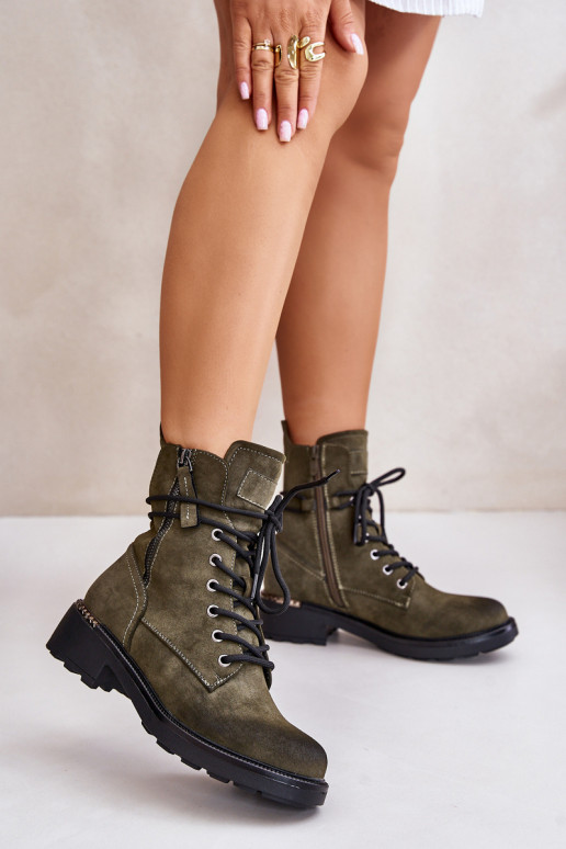 High Worker Boots With Zippers Dark Beige Maisa High Worker Boots With Zippers Dark Beige Maisa