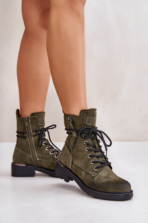 High Worker Boots With Zippers Dark Beige Maisa High Worker Boots With Zippers Dark Beige Maisa