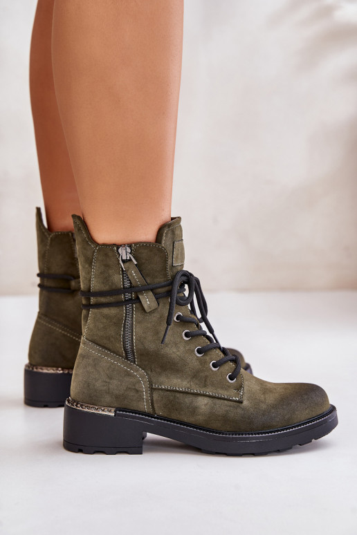 High Worker Boots With Zippers Dark Beige Maisa High Worker Boots With Zippers Dark Beige Maisa