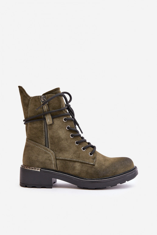 High Worker Boots With Zippers Dark Beige Maisa High Worker Boots With Zippers Dark Beige Maisa