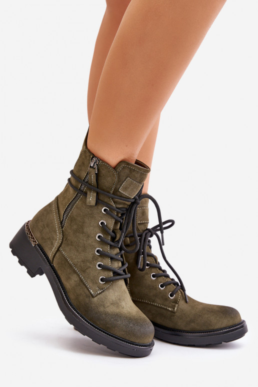 High Worker Boots With Zippers Dark Beige Maisa High Worker Boots With Zippers Dark Beige Maisa