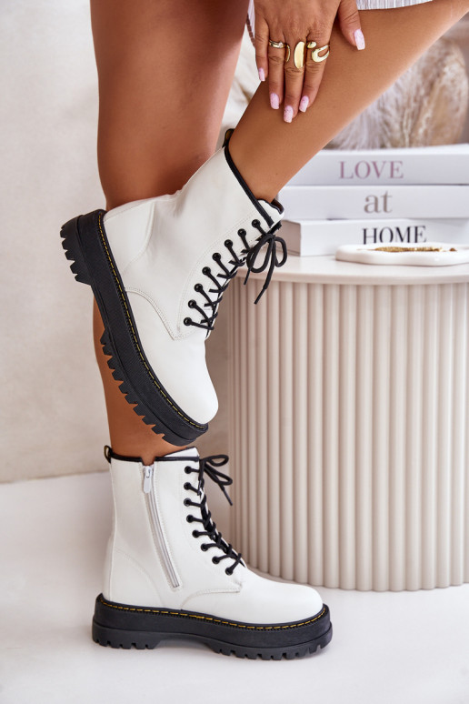 Insulated Worker Boots from Eco Leather with Zipper White Naleli