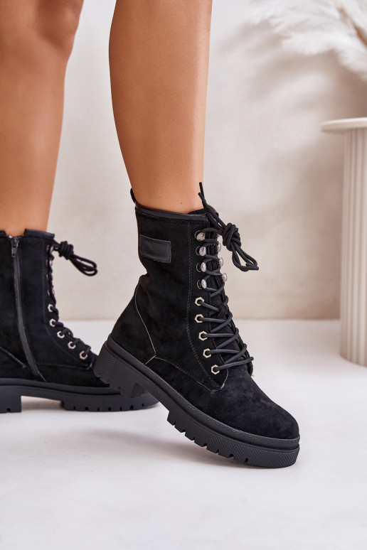 Women's Zip Up Worker Boots Made Of Eco Suede Black Savalann Women's Zip Up Worker Boots Made Of Eco Suede Black Savalann