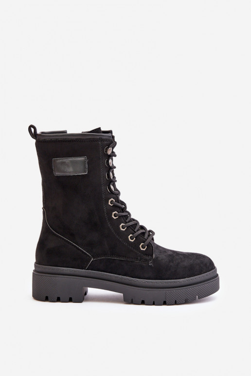 Women's Zip Up Worker Boots Made Of Eco Suede Black Savalann Women's Zip Up Worker Boots Made Of Eco Suede Black Savalann