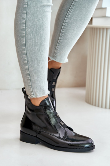 with varnish effect Warm boots to the Castle with wide heels S.Barski HY42-717 black color