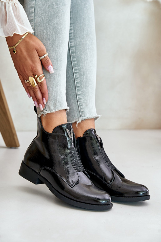 Lacquered Low Women's Boots On Flat Heel Insulated Black S.Barski HY42-120 Black