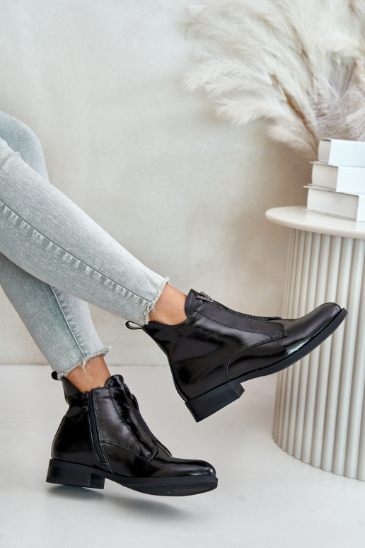 Lacquered Low Women's Boots On Flat Heel Insulated Black S.Barski HY42-120 Black