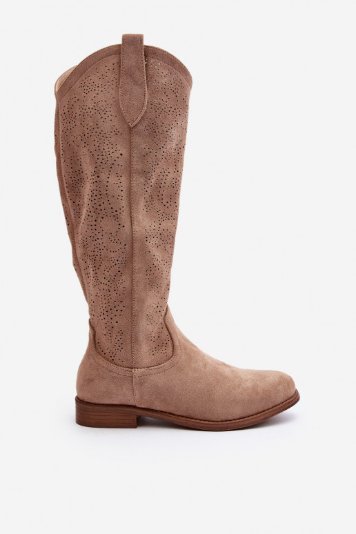 Women's openwork long boots beige... Women's openwork long boots beige...