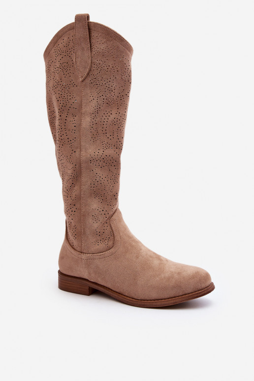 Women's openwork long boots beige... Women's openwork long boots beige...