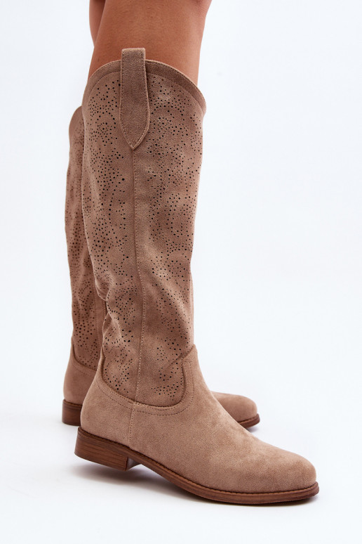 Women's openwork long boots beige... Women's openwork long boots beige...